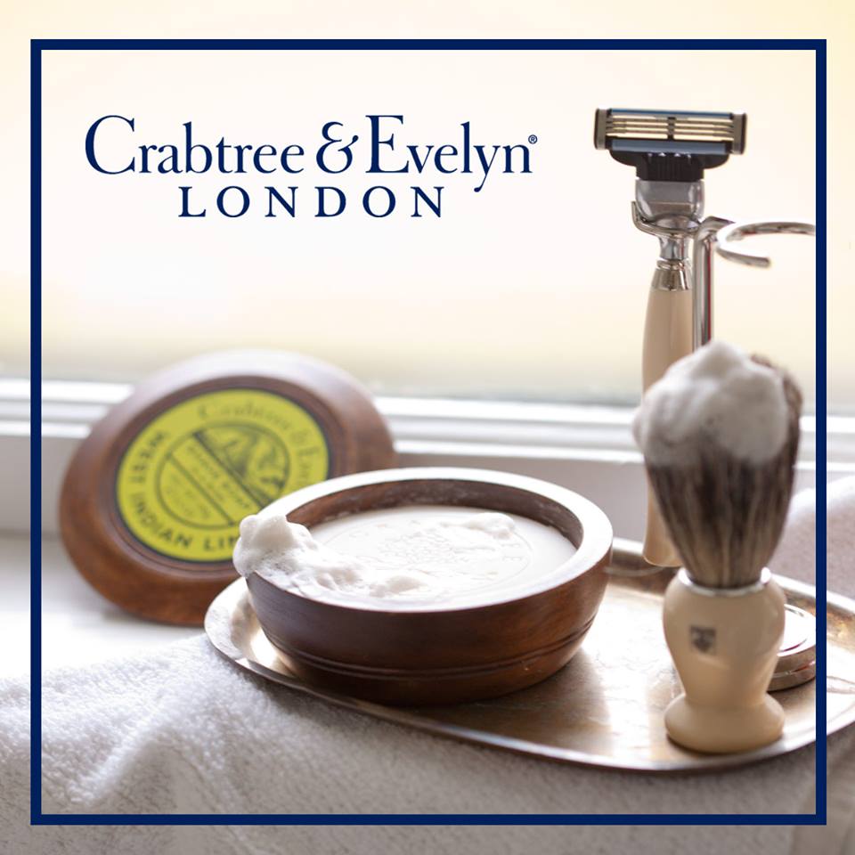 Crabtree & Evelyn Shave Soap in a wooden bowl.